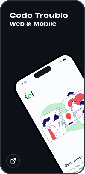 Mockup do app Code Trouble em um iPhone